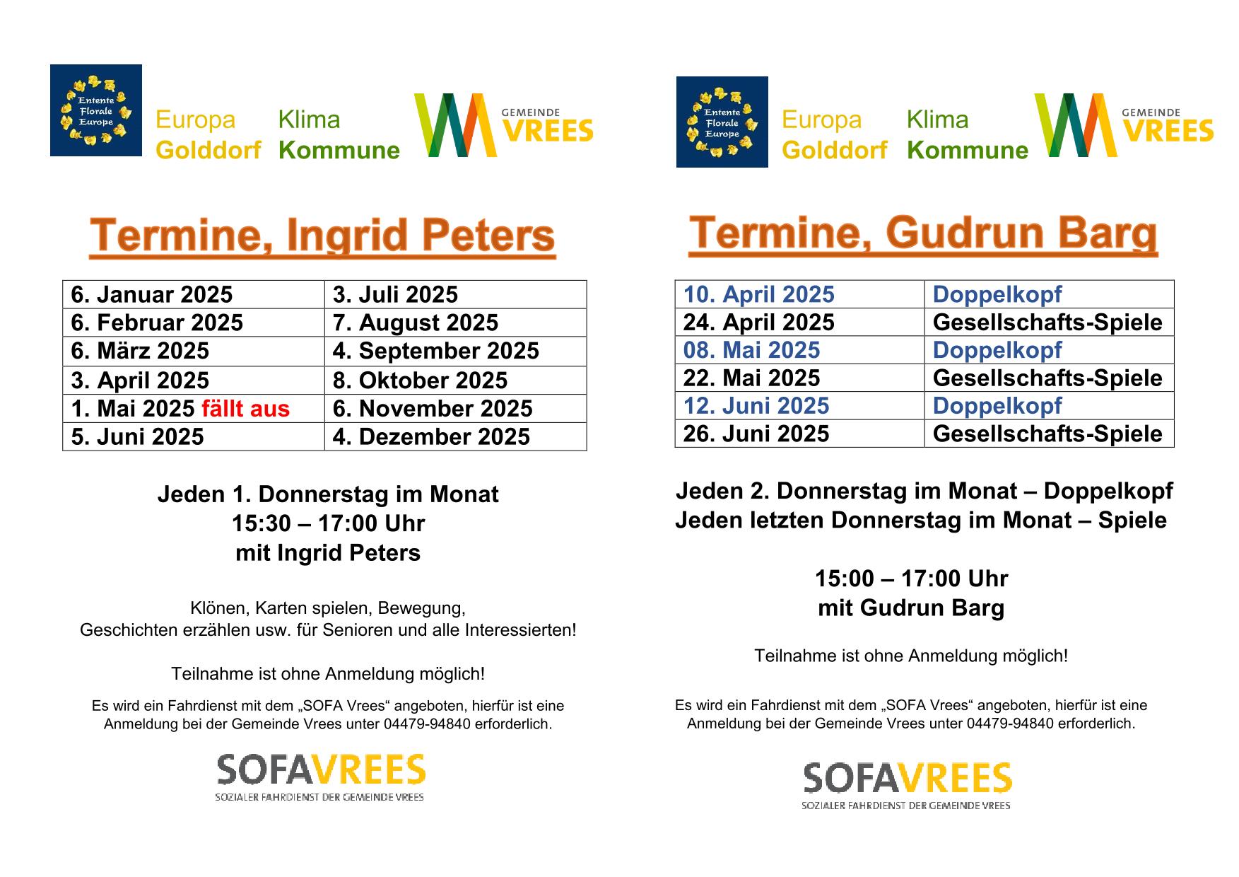 Flyer für die beiden Nachmittage mit Ingrid Peters und Gudrun Barg