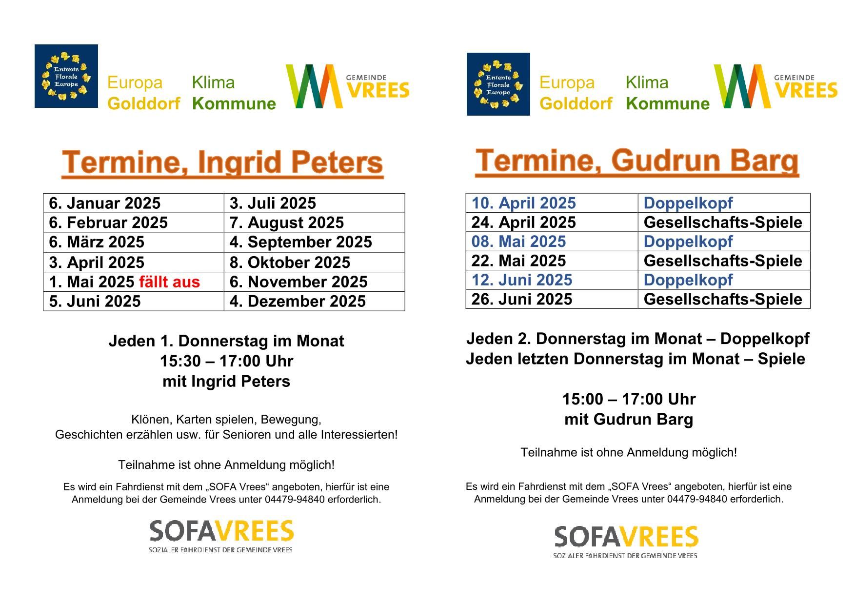 Flyer für die beiden Nachmittage mit Ingrid Peters und Gudrun Barg