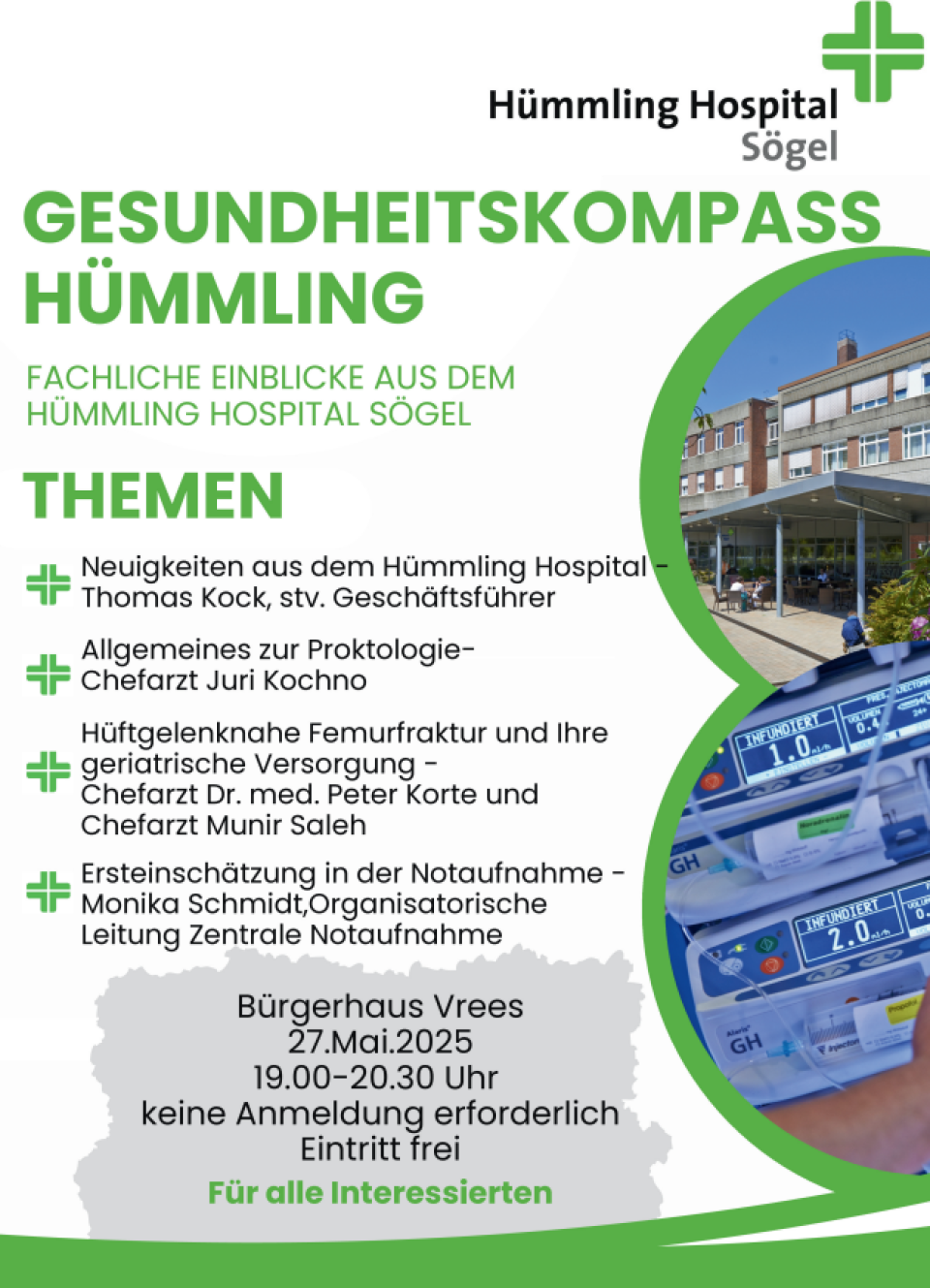 Bild über die Standorte der Defibrillatoren in Vrees 1.	Pflegehaus Vrees, Werlter Straße 11, Vrees (24 Stunden zugänglich) 2.	Katholische Kirche, Werlter Straße (Eingang Parkplatz), Vrees (08:00 Uhr bis 18:00 Uhr) 3.	Hümmlinger Volksbank, Gehlenberger Weg 2, Vrees (24 Stunden zugänglich) 4.	Firma Wessels Regeltechnik, Gewerbegebiet Peheimer Straße 2, Vrees (24 Stunden zugänglich) 5.	Familie Elbers, Hoher Sand 27, Vrees (24 Stunden zugänglich) 6.	Vereinehaus, Herzog-Arenberg-Straße 30, Vrees (bei Trainings- und Spielbetrieb zugänglich)